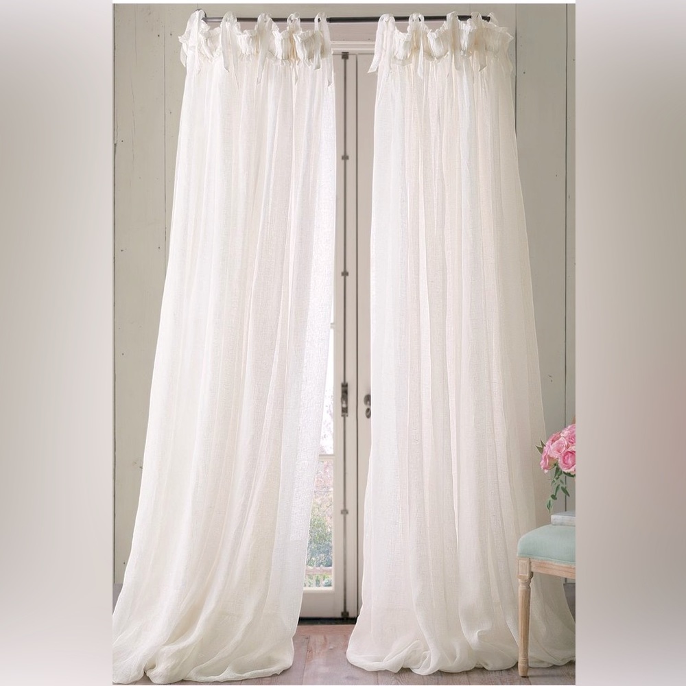 Soft Surroundings linen balloon curtain in white, romantic French style